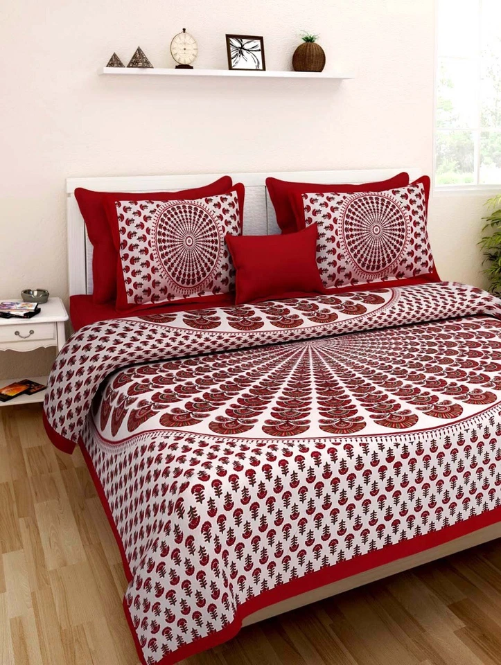 Floral Bedsheet Bedspread Bedding Sanganeri Printed Cotton With Two Pillow Cover - Image 2 of 4