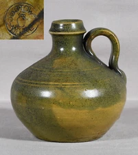 Jugtown Ware Green Squat Syrup Jug 4 1/2 Inches Tall