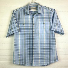 Wrangler Rugged Wear Mens Shirt XL Short Sleeve Blue Plaid Cotton Collared