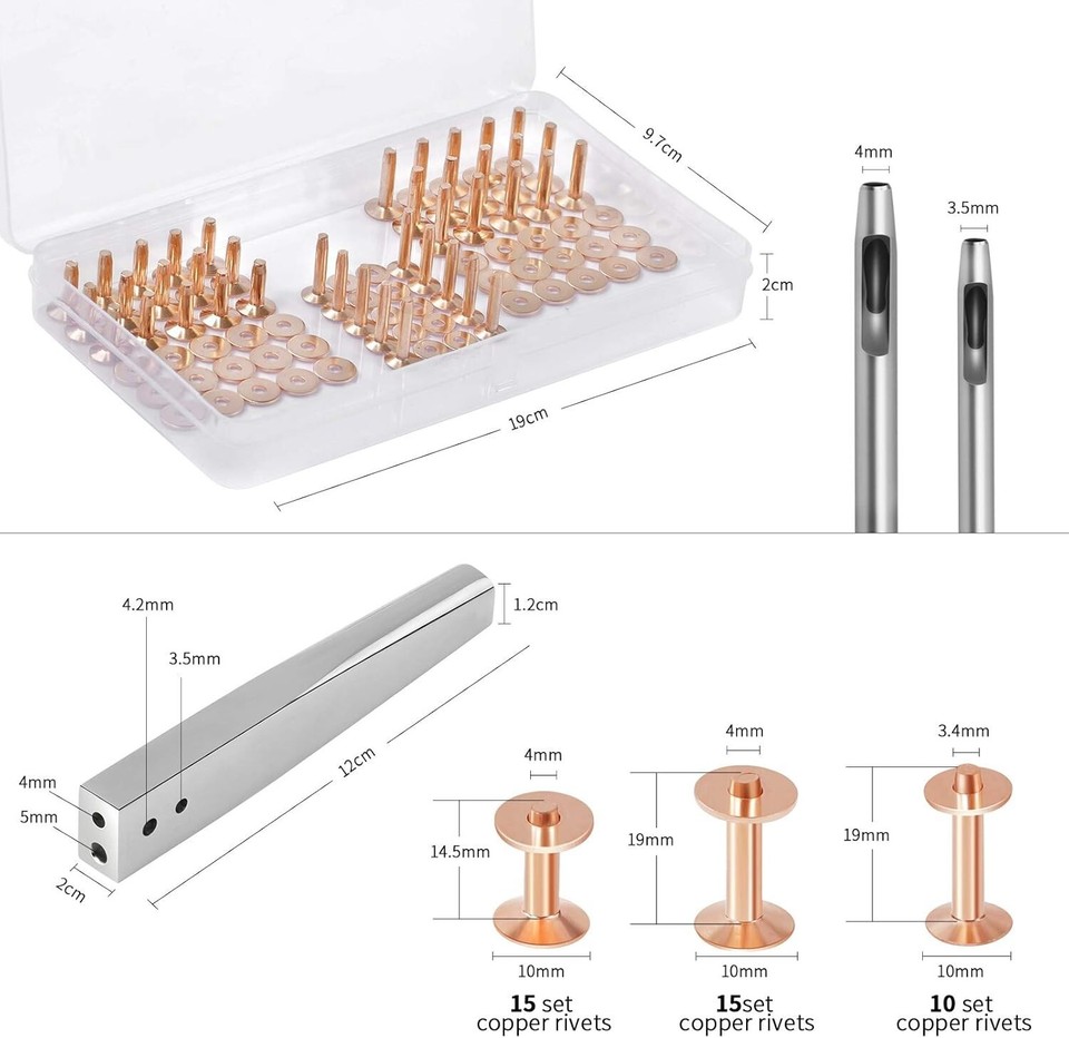 84Pcs, Copper Rivets and Burrs, 9 and #12 Burrs Setter, Leather Rivets ...