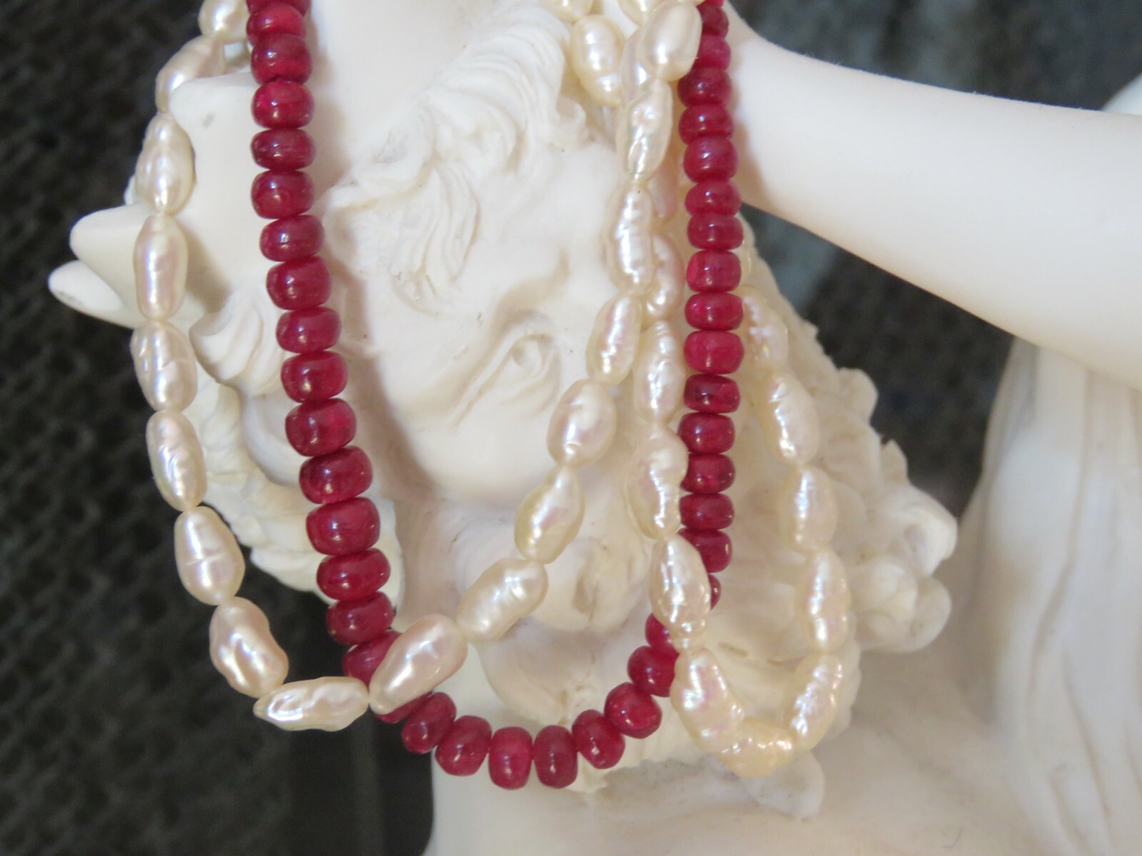 Solid 14K Yellow Gold Genuine Ruby/White Baroque … - image 11