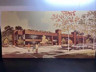 1981 Post Modern Architectural Rendering Los Angeles Wood Plaque John Siebel W17