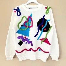 Vintage 1980s / 90s Women M Sweater 3D Gitano Saved By the Bell Geometric RARE!