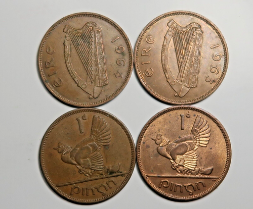 IRELAND : FOUR IRISH PENNIES 1964, 1965, 1966 & 1968. KM 11. FREE SHIPPING
