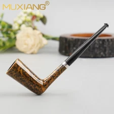 MUXIANG Smooth Chimney Pipe Briar Wood Tobacco Pipe Cumberland Stem Silver Band