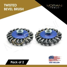 2Pcs Bevel Wire Brush 4-Inch (4" Twisted/Knotted)  For 5/8"-11 UNC Angle Grinder