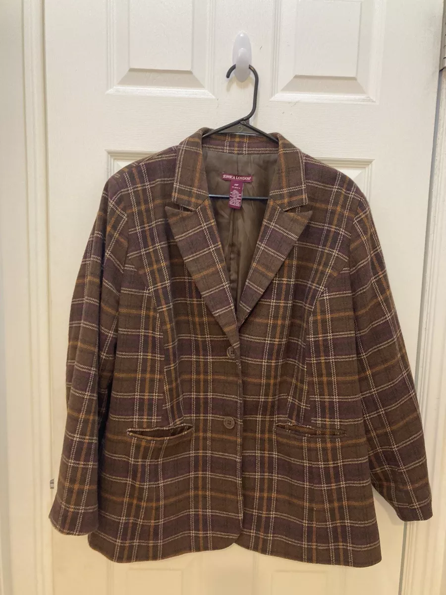Women s Jessica London Plaid Blazer Size 20P PETITE Wool Blend