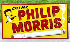 ORIGINAL Vintage Call for PHILIP MORRIS Cigarette Tobacco Metal Sign Stout NICE!