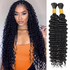 Human Braiding Hair for Boho Braids 2 Bundles 110g 24 Inch Deep Wave Bulk Hair N