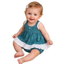 Well Dressed Wolf Gowildling Lounge Tunic Set Girls 12M Green Polka Dot bloomers