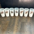 Vintage Milk Glass Game Bird Tumblers Set of 7 Mallard Pheasant Goose Grouse 5in