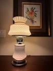 Hobnail White Milk Glass Hurricane Table Lamps Electric Key Turn Vintage 19”