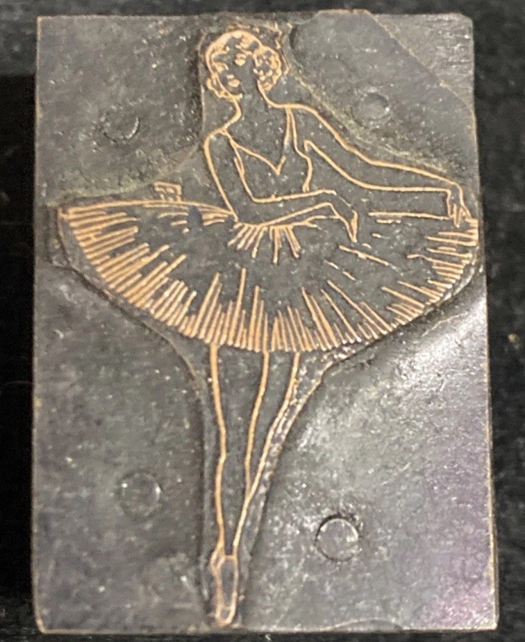Bloque estampado tipográfico vintage mujer bailarina ballet