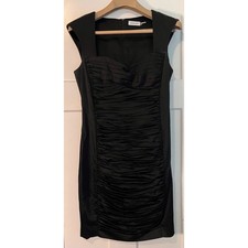 Calvin Klein Bodycon Dress Black Cap Sleeve Sweetheart Neck Ruched Size 10 LBD