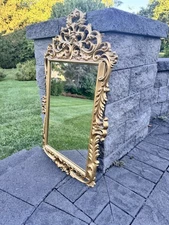 Vintage MCM Burwood Wall Mirror Hollywood Regency Gold Ornate Rose 31x18”