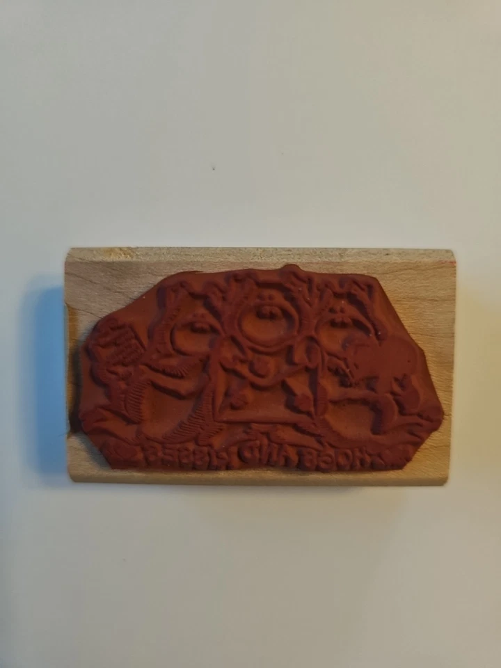 Estampilla de goma de colección de madera estampida de goma cerdos y besos cerdos amor de San Valentín 631-D Foto 3 de 4