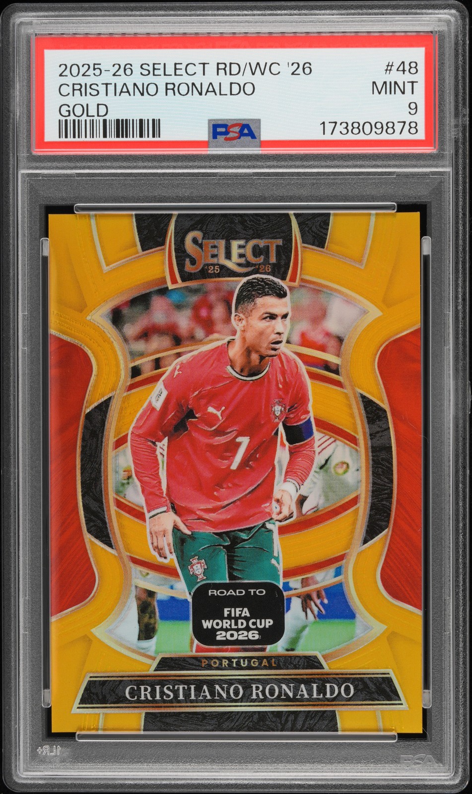 2025-2026 PANINI SELECT ROAD TO FIFA WORLD CUP 2026 CRISTIANO RONALDO 7/10 PSA 9 view 1