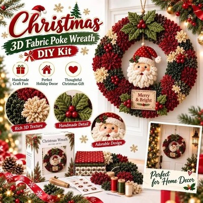 3D Fabric Poke Wreath DIY Kit, Unique No Sew Christmas Fabric Poke Art Craft Kit
