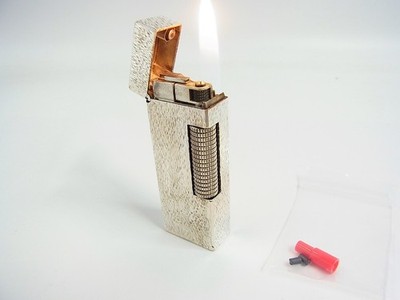 Working Dunhill Rollagas Lighter Silver Plated with 2pcs flint & adapter (b806