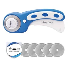 45mm Rotary Cutter + 5 Blades, Ergonomic Safety Lock for Fabric, Quilting, Craft