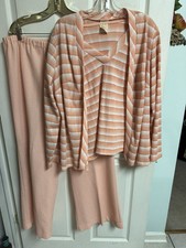 70  s 3 Pc Leisure Pant Suit Sz Stripe Poly Party Peach Orange 22 3xl Grandma Mom
