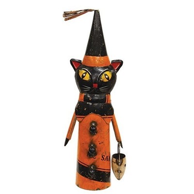 NEW PRIMITIVE HALLOWEEN BLACK CAT RECYCLED METAL WITH SKULL PAIL 5.5''Wx16.5''T