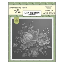 Lisa Horton Crafts Embossing Folder 6"X6"-Dahlia And Roses