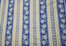 4.4 Yards Blue Gold Floral Stripe Hi-Fashion Fabrics Quilt Cotton Fabric 44" W