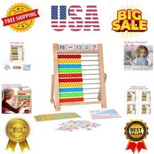 Preschool Math Learning Toy,10-Row Wooden Frame Abacus with Multi-Color Beads...