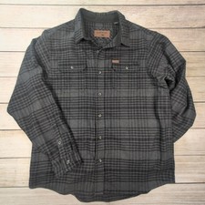Orvis Mens XL Classic Plaid Flannel Heavy Duty button Down Shirt Gray Black