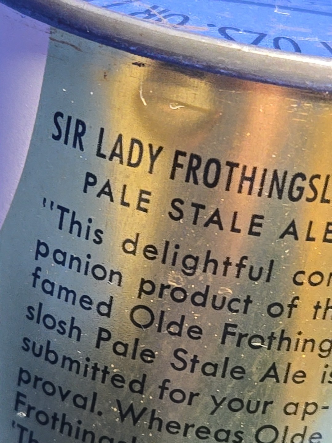 Vintage Sir Lady Frothingslosh  Steel  beer can Pittsburgh Pennsylvania Brewing 