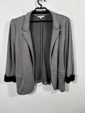 Skies Are Blue Blazer Womens XL Gray Knit Open Front Jacket Pockets Lightweight