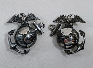 Vintage USMC Sterling Silver Collar Pin Insignia Hilborn Hamburger WWII