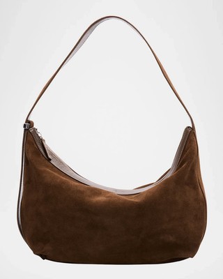 STAUD Bag Demy Large Suede Shoulder Bag Espresso Brown Rounded NEW $45
