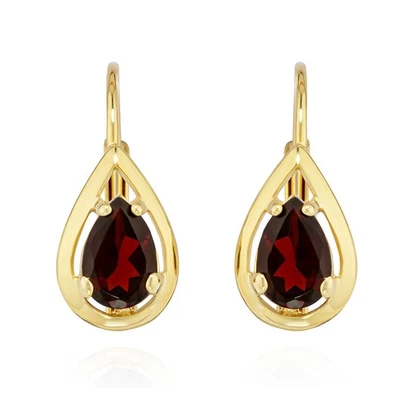 Paar Brisur Ohrhänger echt Granat 333 Gelb Gold 8 Karat 14x6mm Damen Ohrringe - Bild 1 von 3