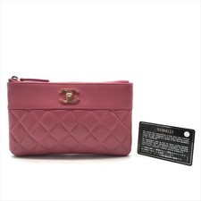 CHANEL Coco Mark Matelass Lambskin Second Bag Cosmetic Pouch Pink Ladies a6683