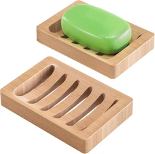 Soap Holder Soap Dish, Bamboo Soap Dish, 2 Pack Wood Bar Soap Holder for Shower,
