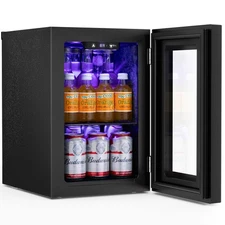18L Beverage Refrigerator Cooler 24Can, Mini Fridge with Quiet Compressor, Li...