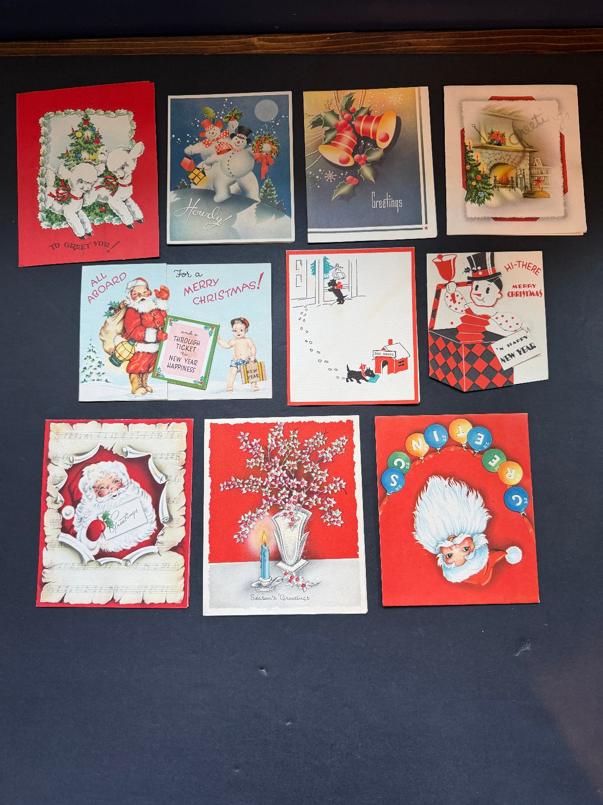 1950s Vintage Christmas Cards Lot Hallmark Style Die Cut Novelty Greeting