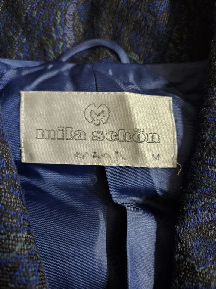 Mila Schon Lujosa Chaqueta Vintage Azul Lana Fumar Bata Paisley Corbata Talla L  Foto 2 de 4