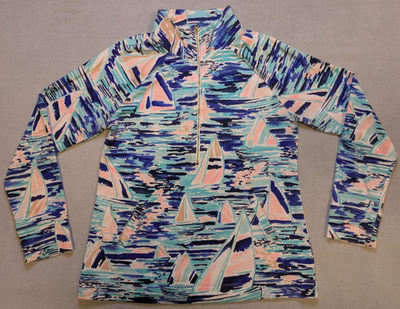 #ad Lilly Pulitzer Skipper Popover Womens Medium Blue Pier Pressure Zip UPF 50 $39.99