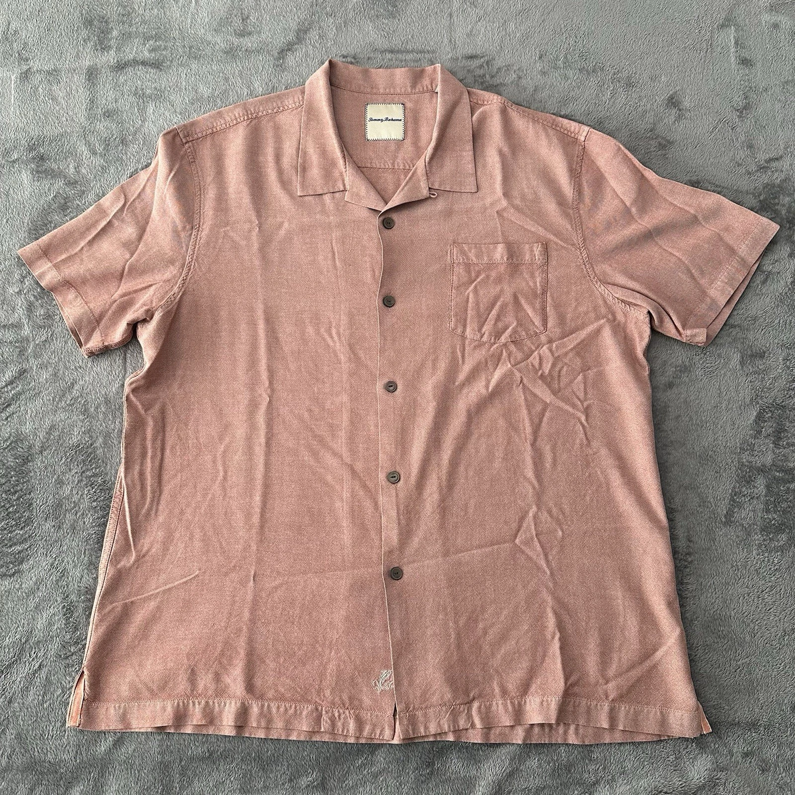 Tommy Bahama 100% Silk Button Up Short Sleeve Shirt Men’s 2XL Burnt Orange