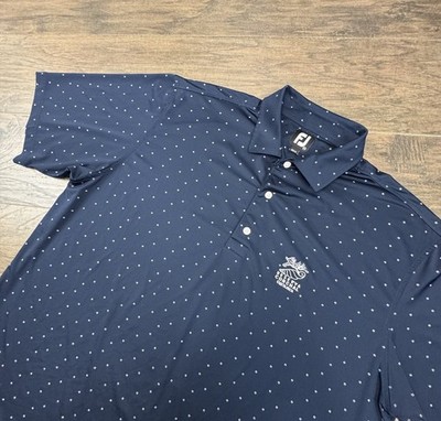 Footjoy Polo Shirt Mens 2XL Blue FJ Micro Print Athletic Costa Rica Golf Course