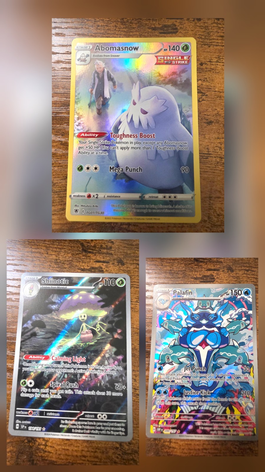Pokemon TCG 3-Card Lot: Palafin 200, Shiinotic 194, Abomasnow TG01 - NM/M