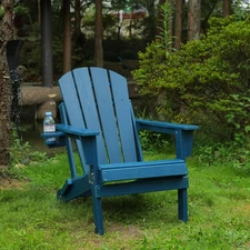 Folding Adirondack Chair with Dual Cup Holder Composite with Wood Texture
