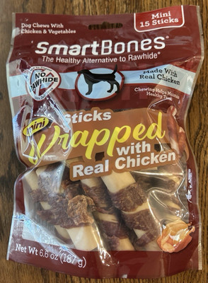 New Smart Bones Chicken & Veggies Rawhide Chew Dog Treats 15 Mini Sticks 6.6 oz