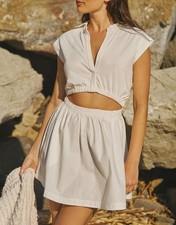 By Anthropologie Short-Sleeve Cutout Mini Dress Solid White Resort L 285962