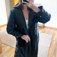 Muubaa Black Leather Insulated Belted Quilted Classic Designer Trench Coat 8 Nwt