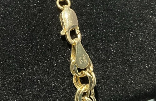 14K Gold Polished Double Link 7” Charm Bracelet 4.59g - Picture 3 of 7