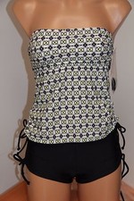 NEW Hula Honey Swimsuit Bikini Tankini 2pc set Sz S Bandeau Strap Shorts Black